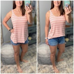 ❤️‍🔥Ribbed Striped Scoop Neck Summer Floaty Tank Top Tunic Pink 1422